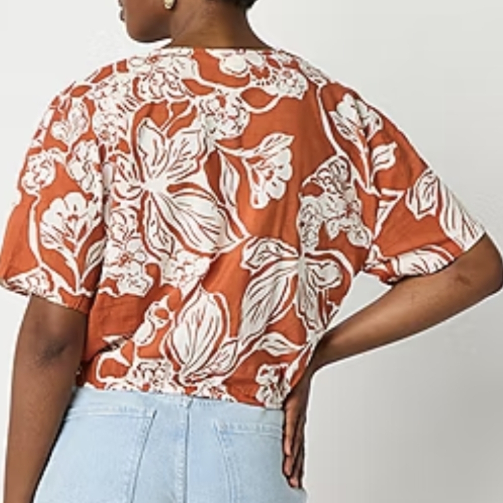 a.n.a Womens V Neck Short Sleeve Wrap Shirt - Picture 4 of 11
